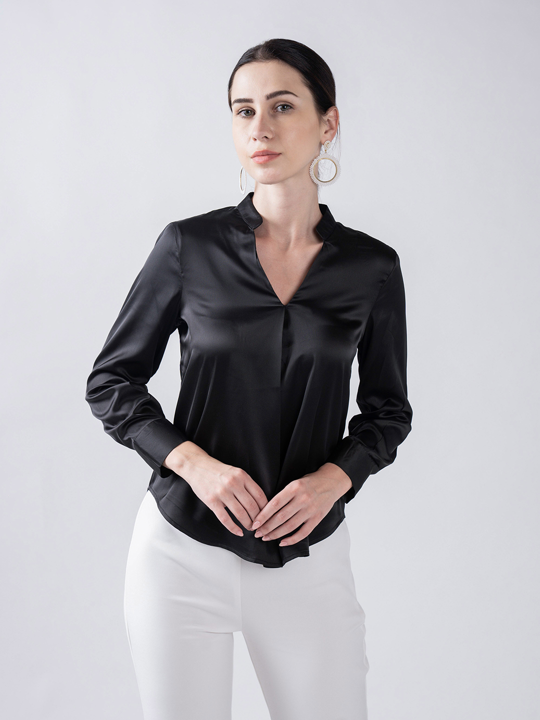 Black Band Collar relax fit shirt -1