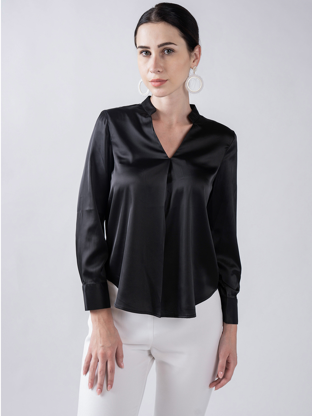 Black Band Collar relax fit shirt -0