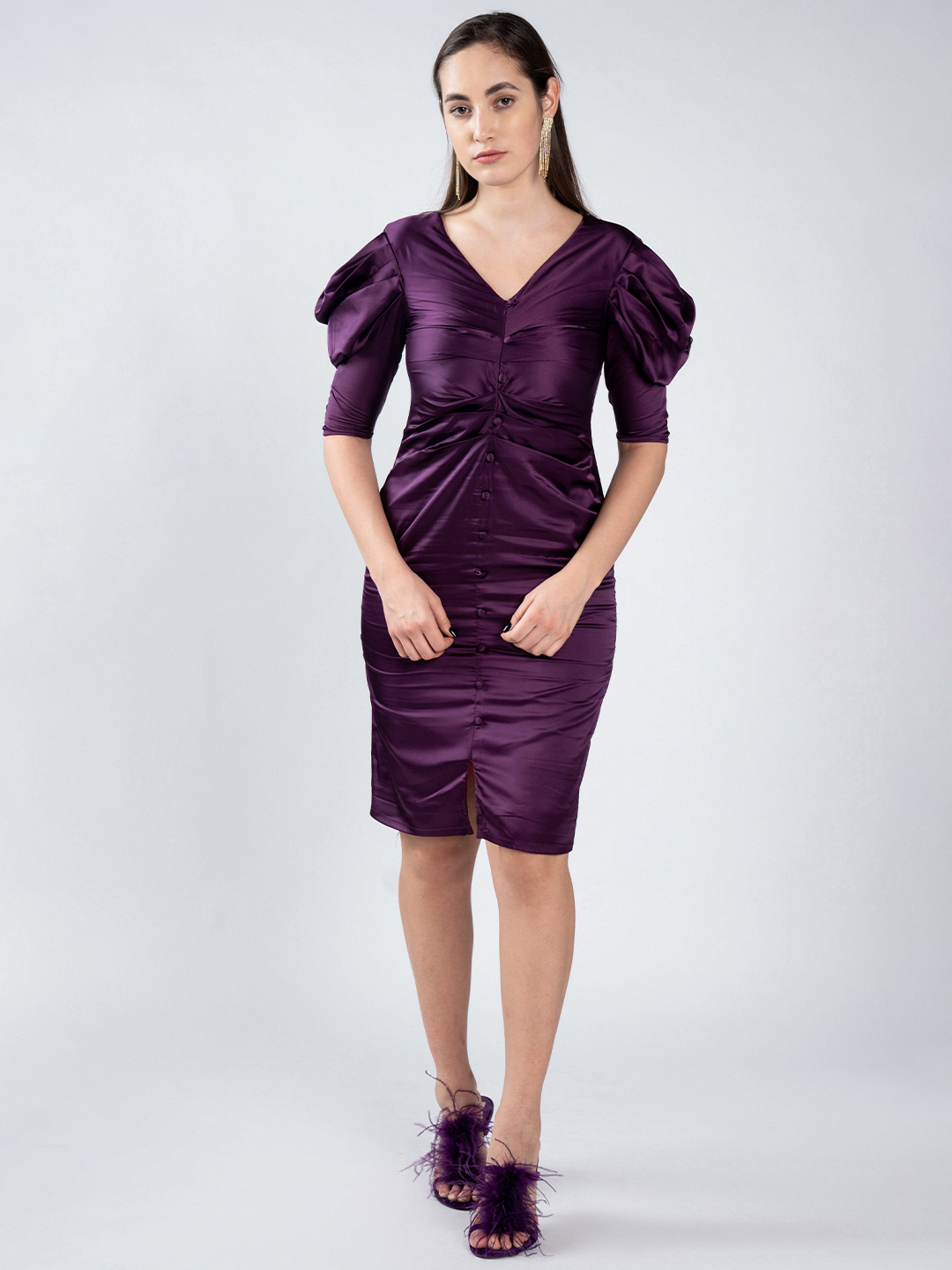 Pleated detailing fitted dress - Main