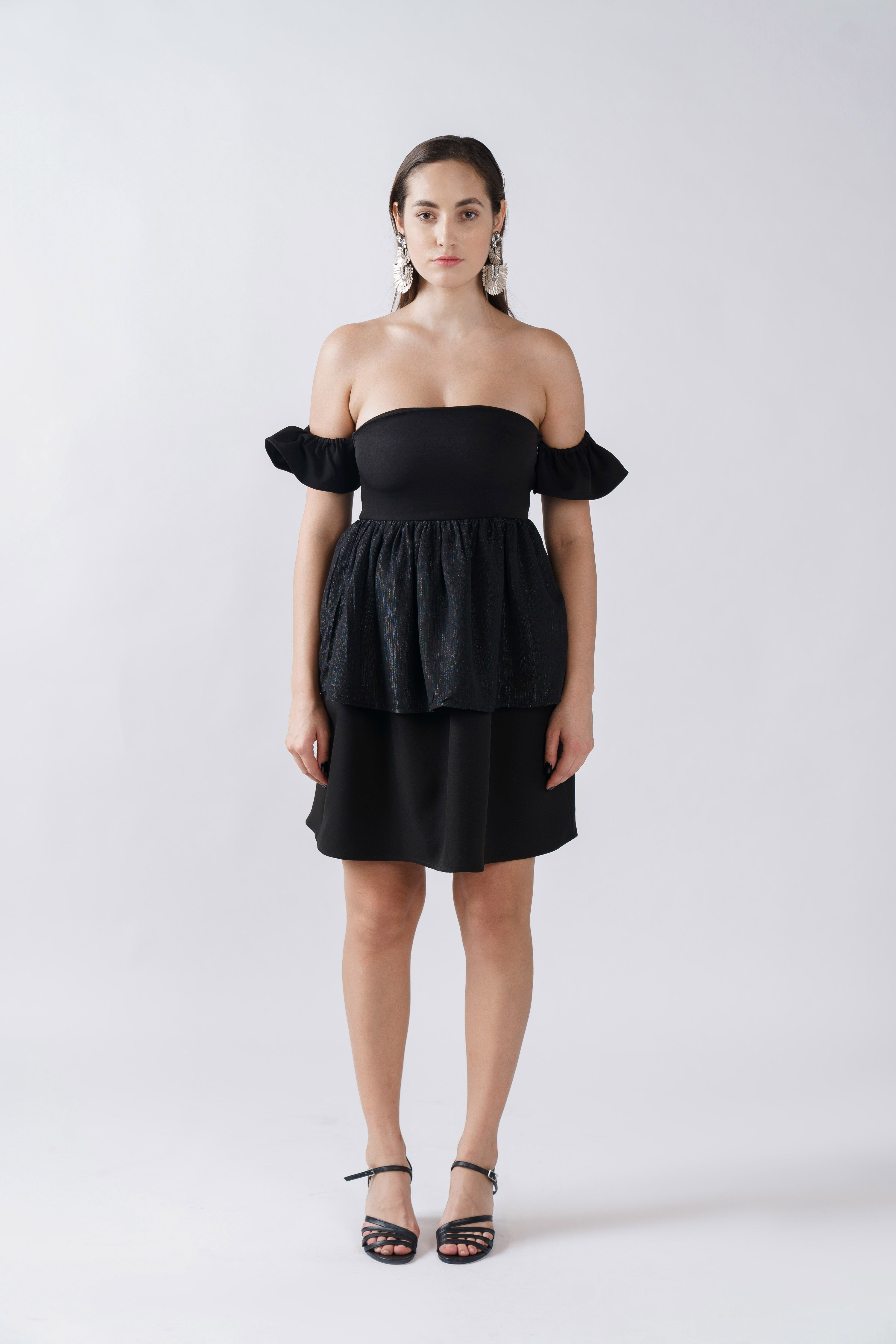 Black Tube dress with double layer - Front