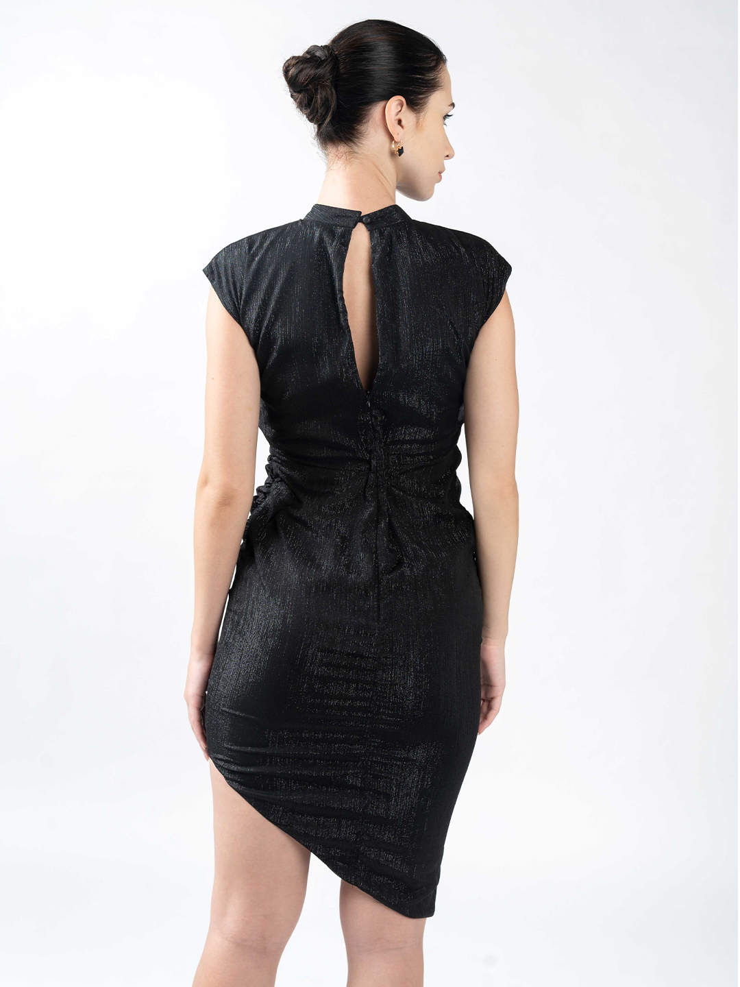 Black gather dress with collar neckline -1