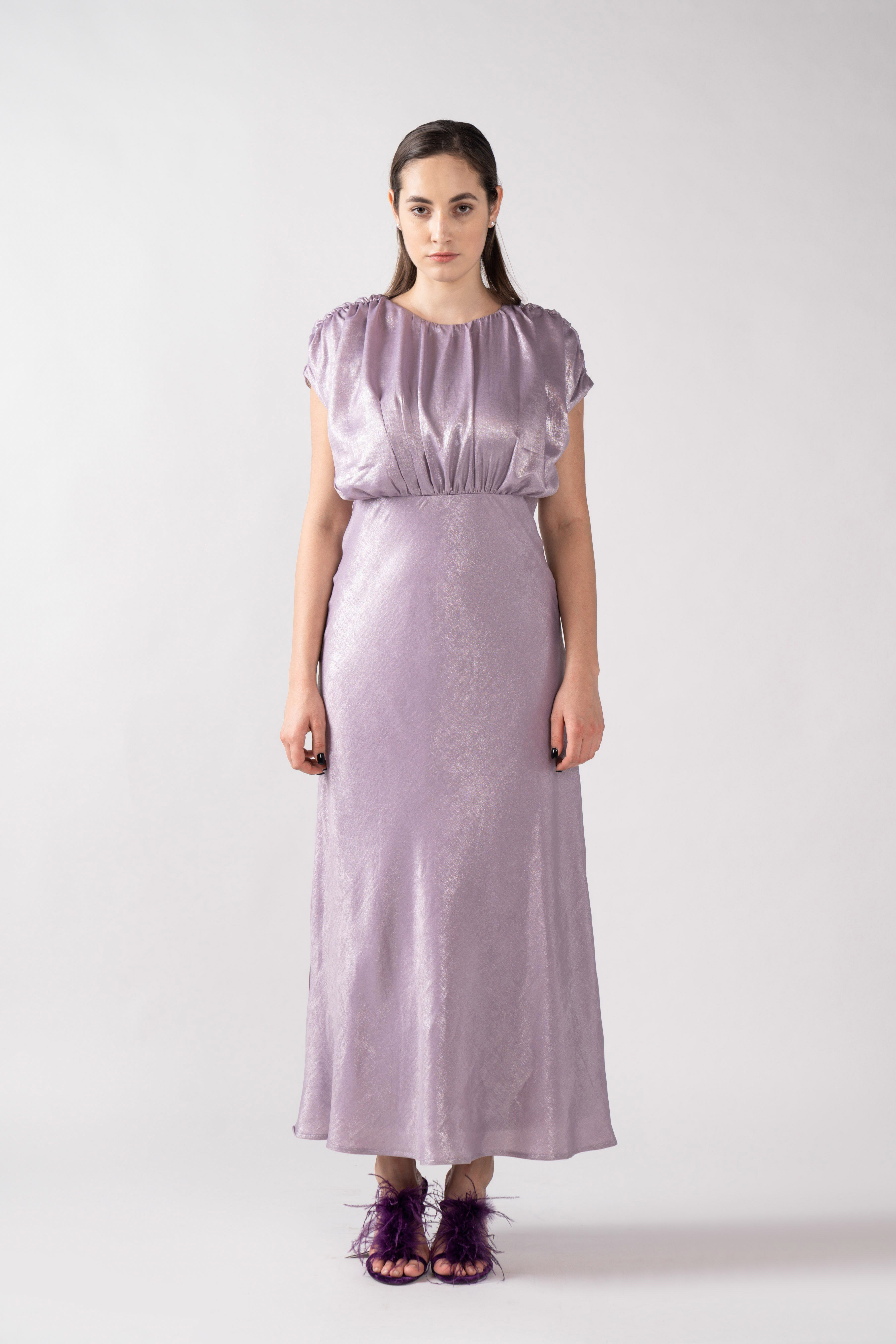 Lavender Gathered floor line dress - Front