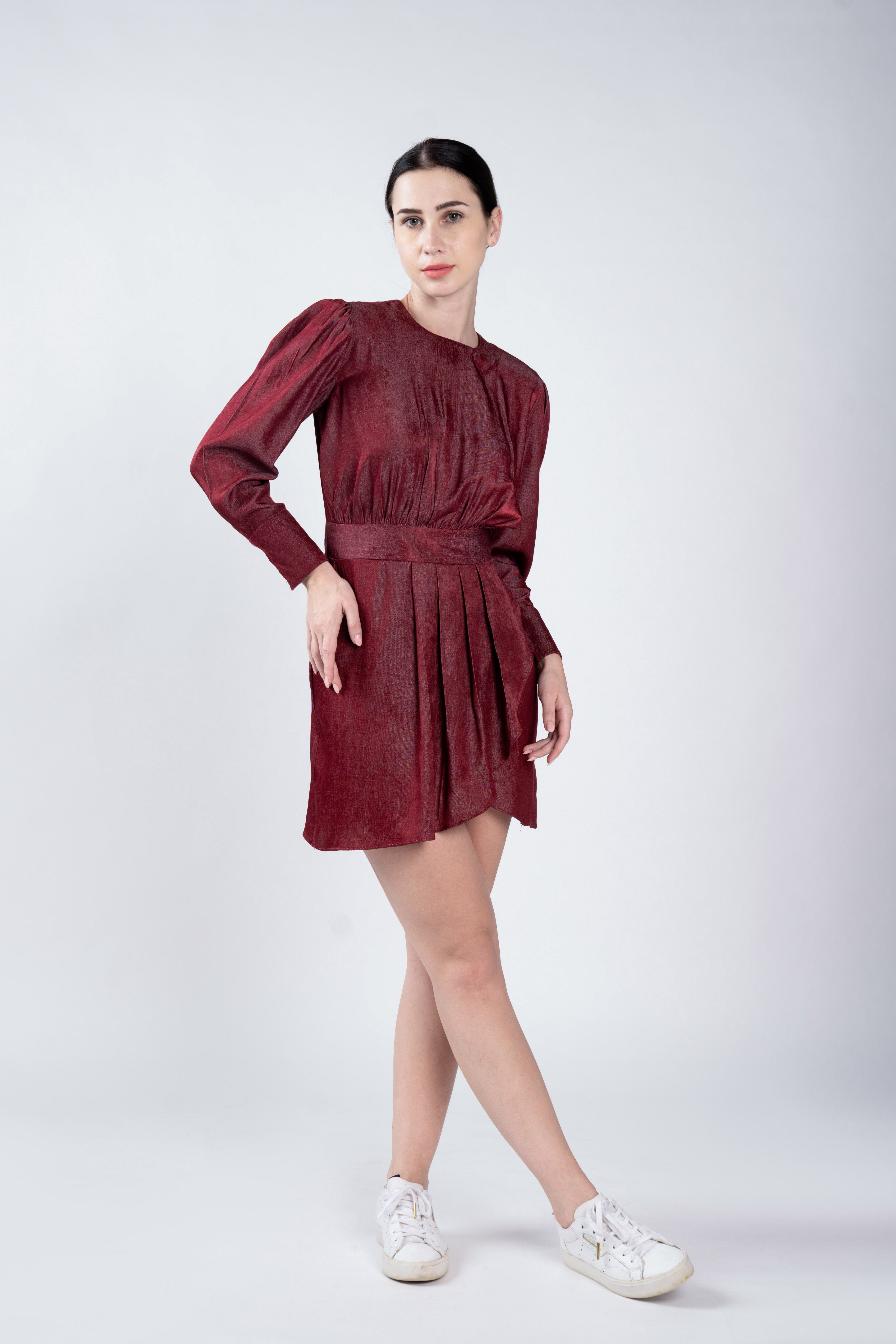 Pleated   fitted dress - Front