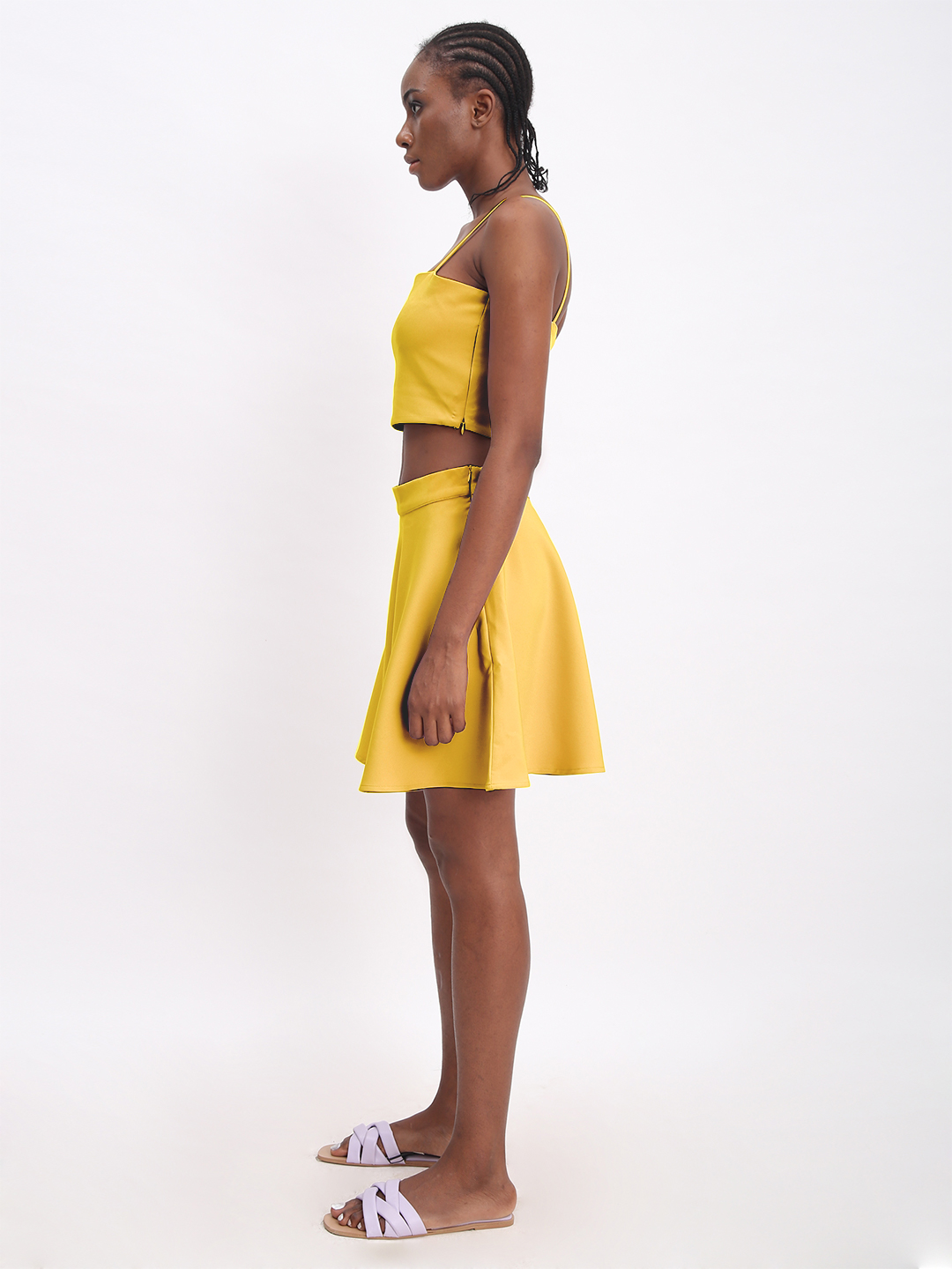 Basic Flared Skirt Mustard -1