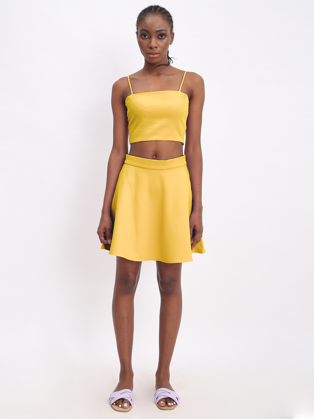 Basic Flared Skirt Mustard -2