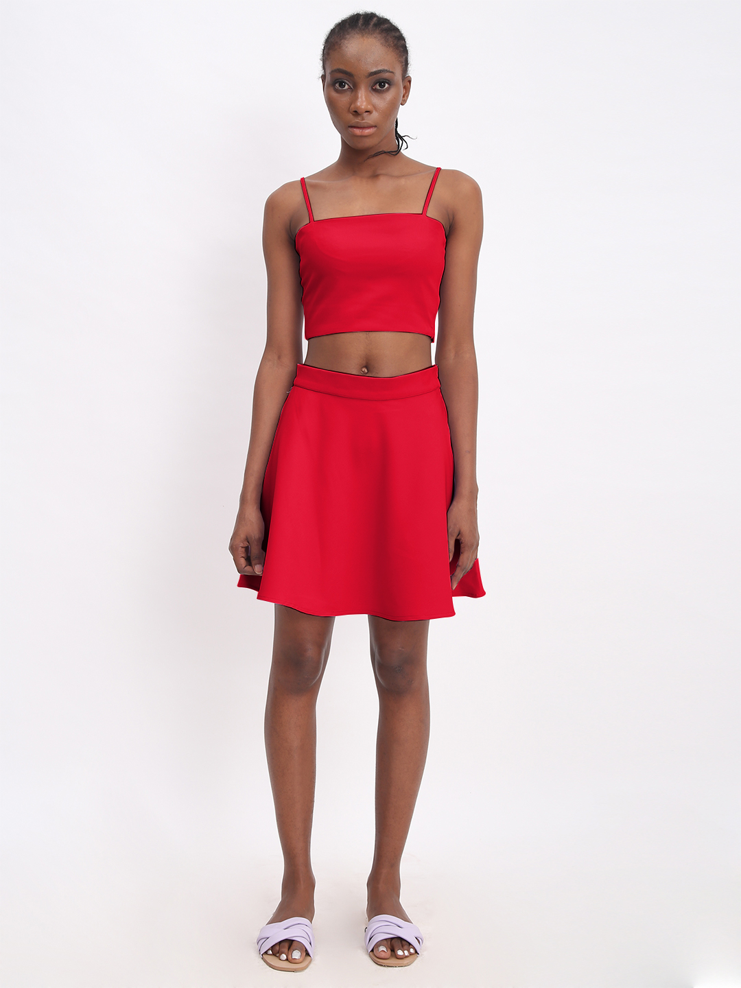 Basic Flared Skirt Red -2