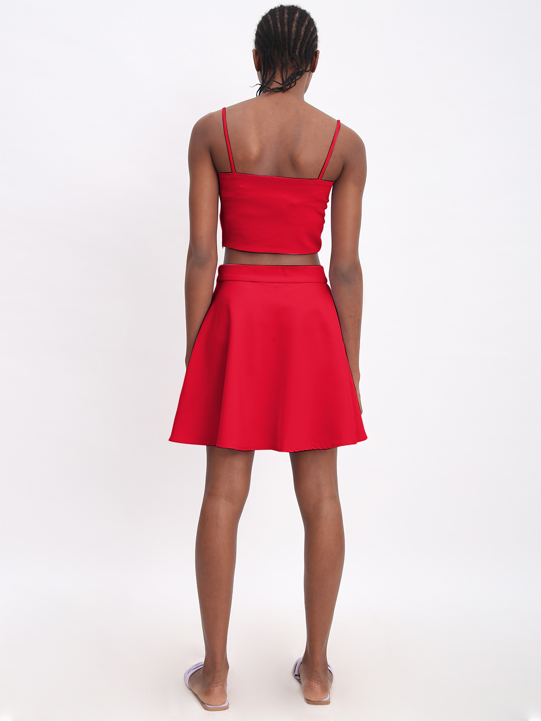 Basic Flared Skirt Red -3