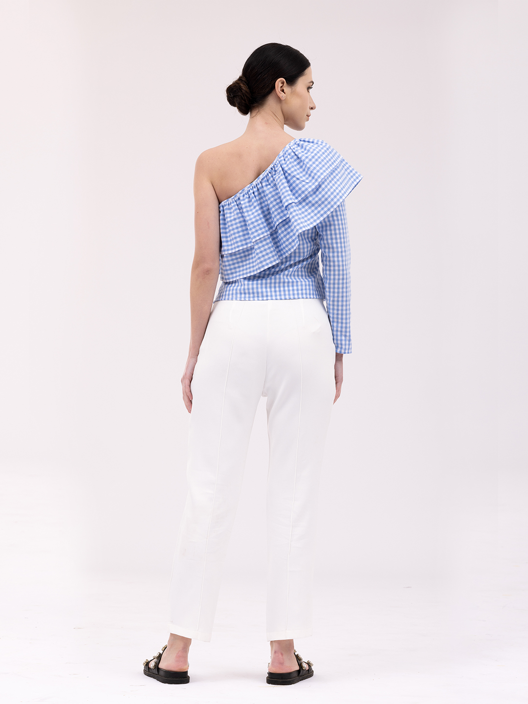Double Ruffle  One Shoulder  Top - Back