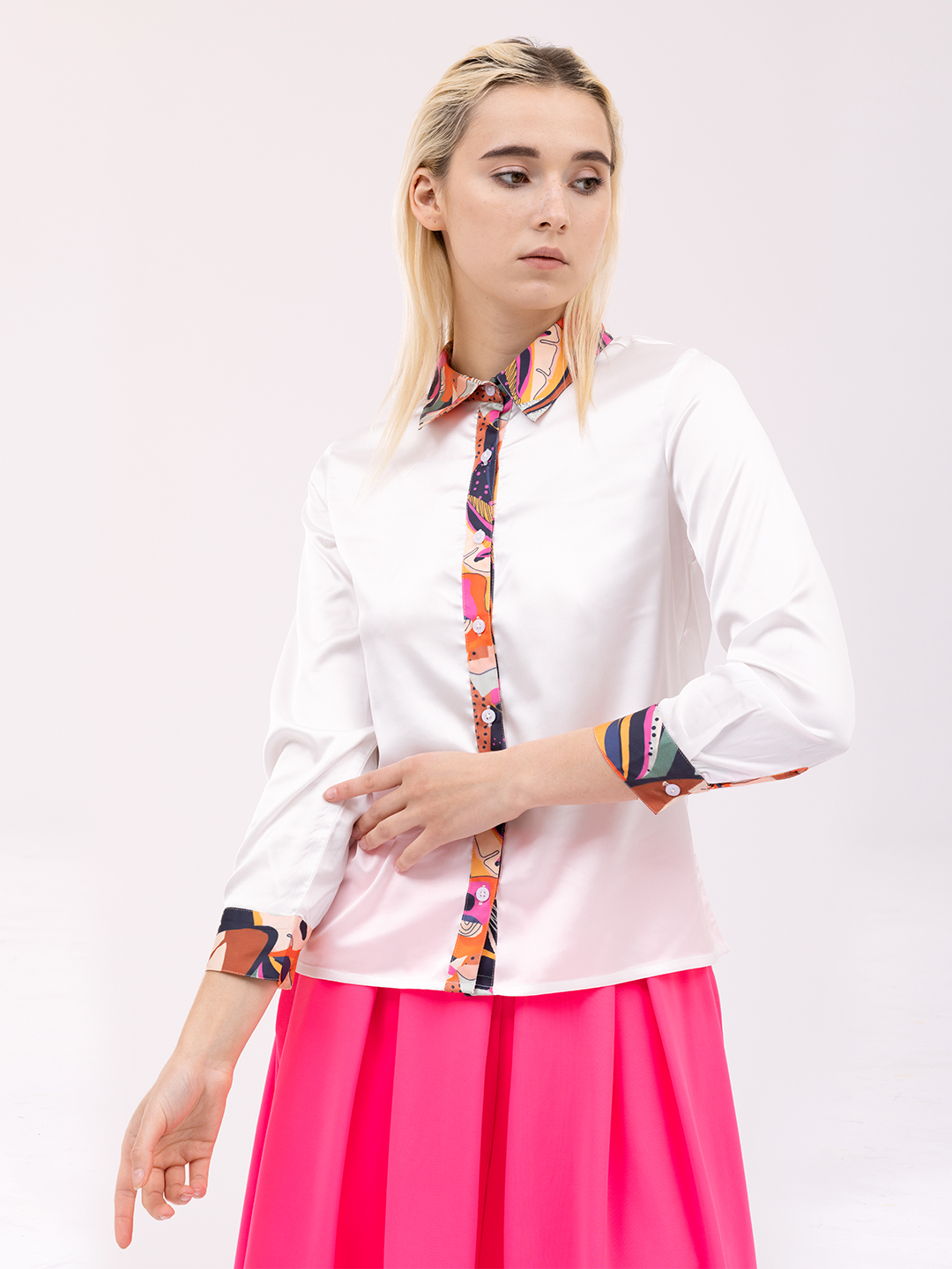 Multicolor Placket  Formal White Shirt - Front
