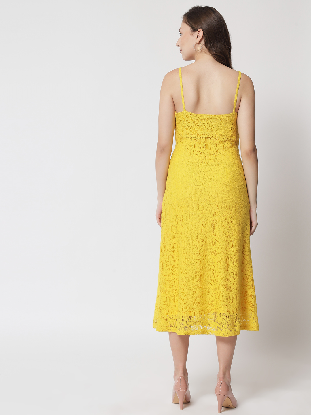 Strappy fit flare lace dress-Y - Back