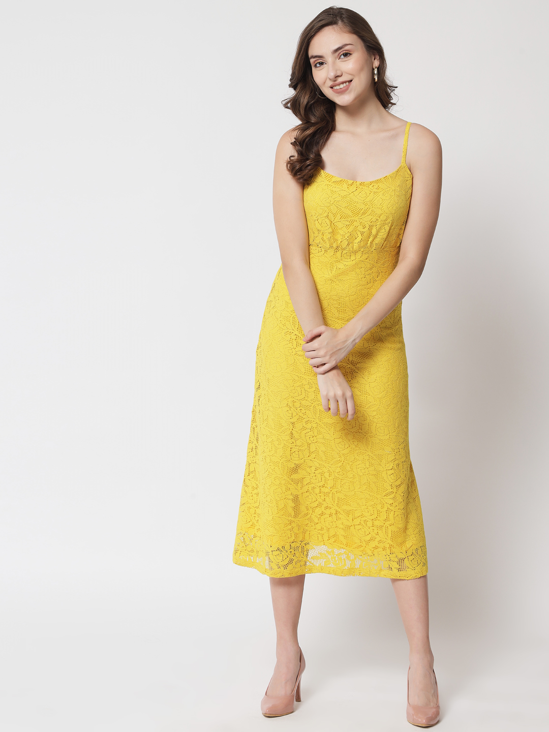 Strappy fit flare lace dress-Y - Front