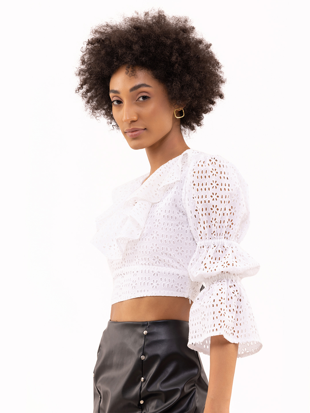 Play It Cool Eyelet Crop Top White - Back