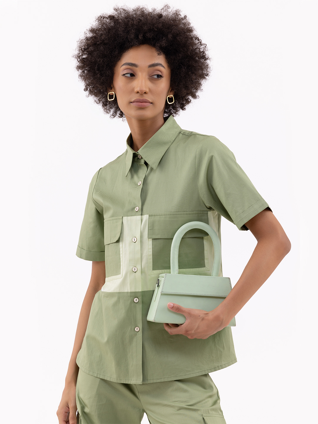 Color Blocking Boxy Fitted Shirt -0
