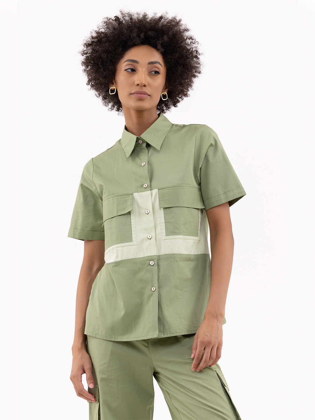 Color Blocking Boxy Fitted Shirt -2