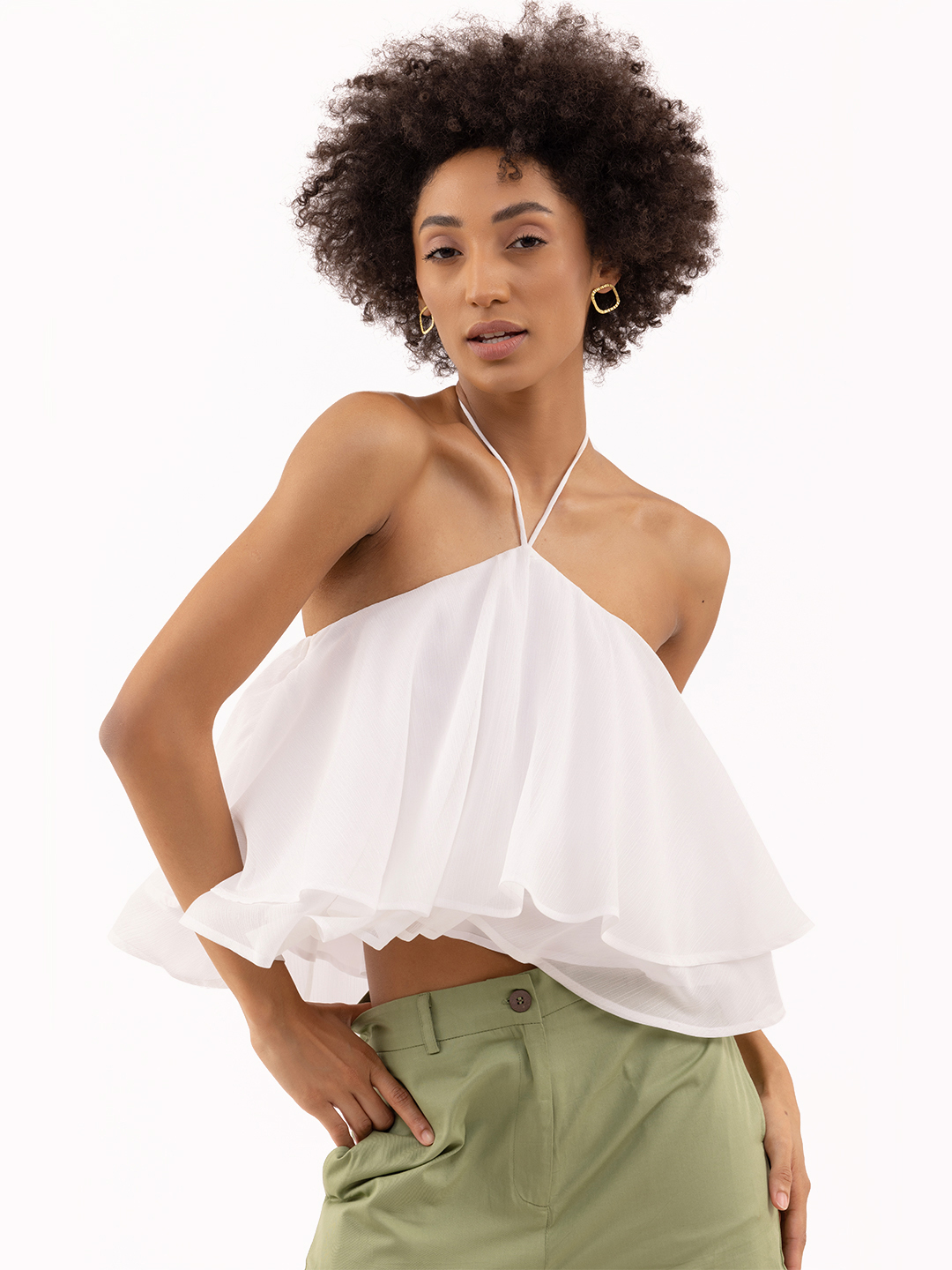 Double Layering Halter Top White -3
