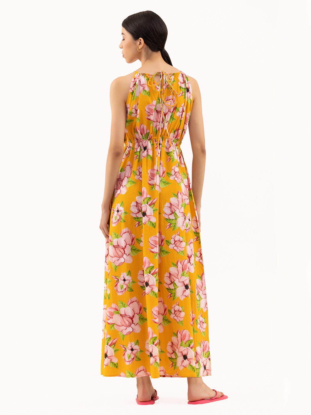 Stunning Blooming Poppy Drawstring Halter Maxi Dress -3