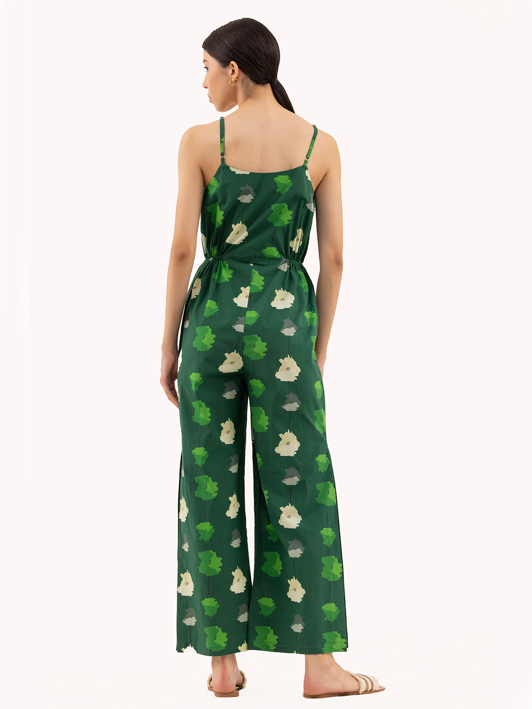 Forest Green Abstract  Print Wide-Leg Jumpsuit -1