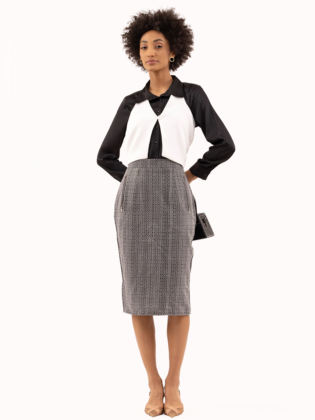 Boss Lady Office Black & White Co-Ord Set 3 Piece - Front