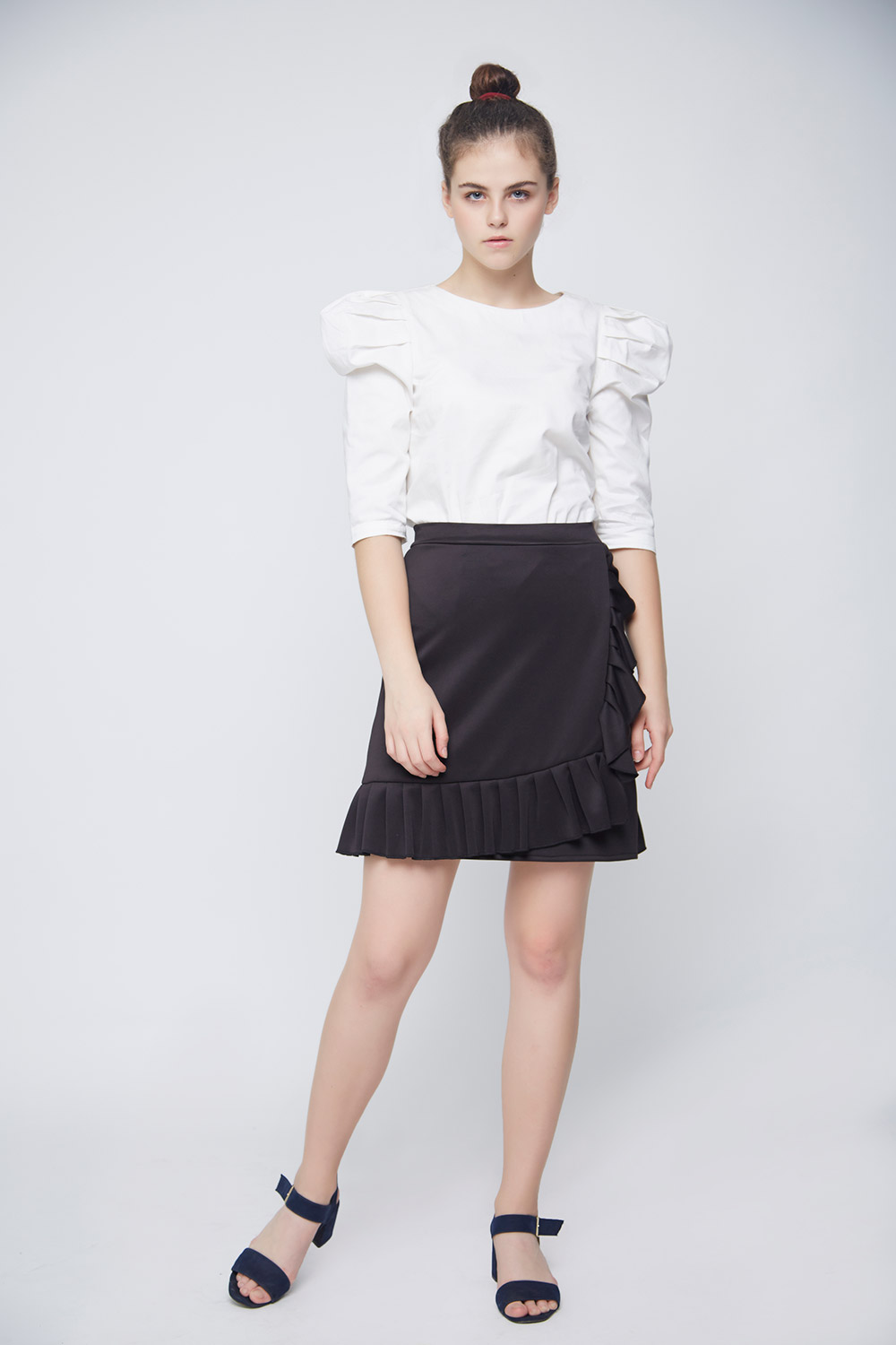 White Leg Of Mutton Sleeve Top -0