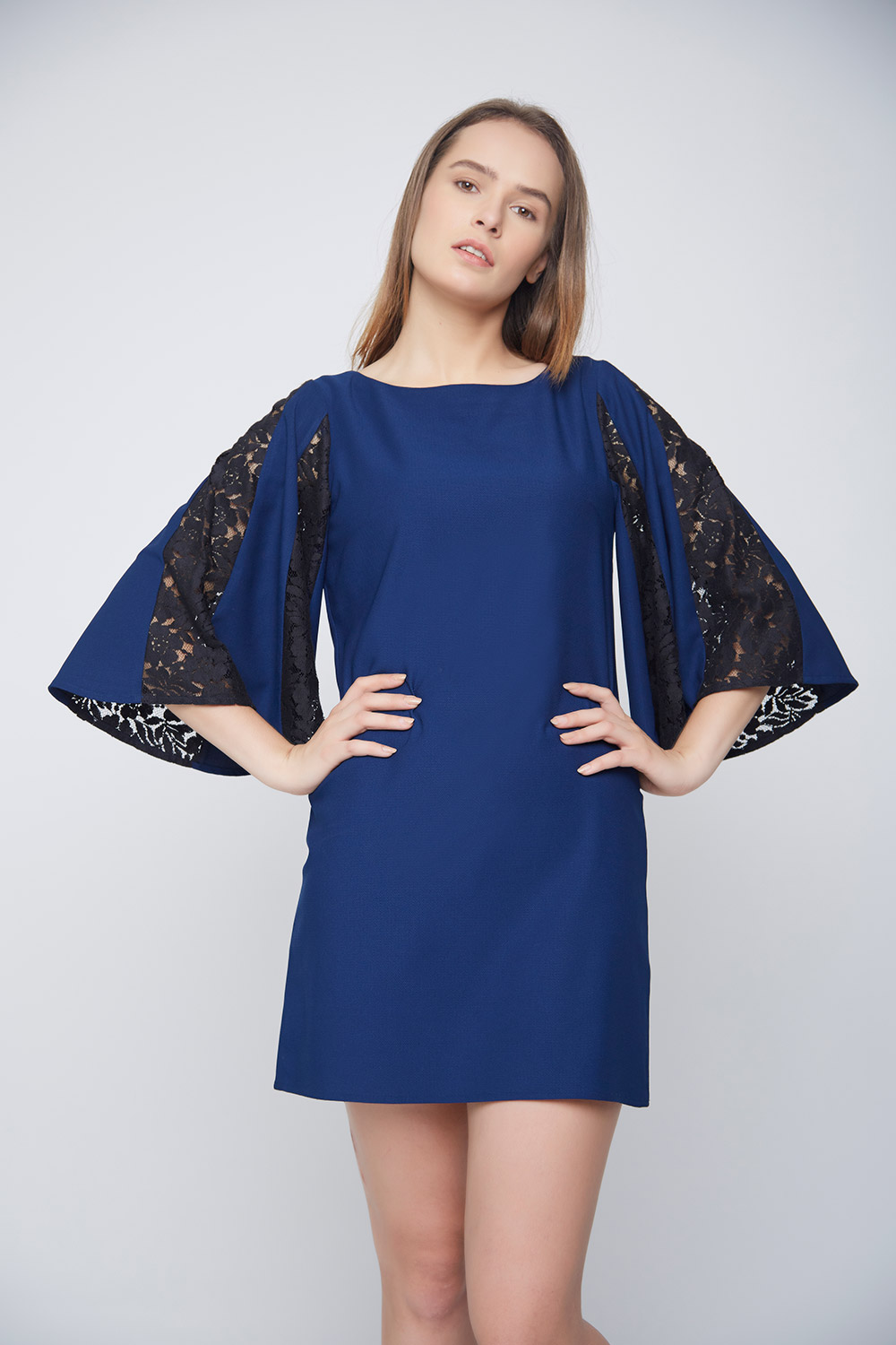 Blue Dress Black Net Pannel Sleeves -1