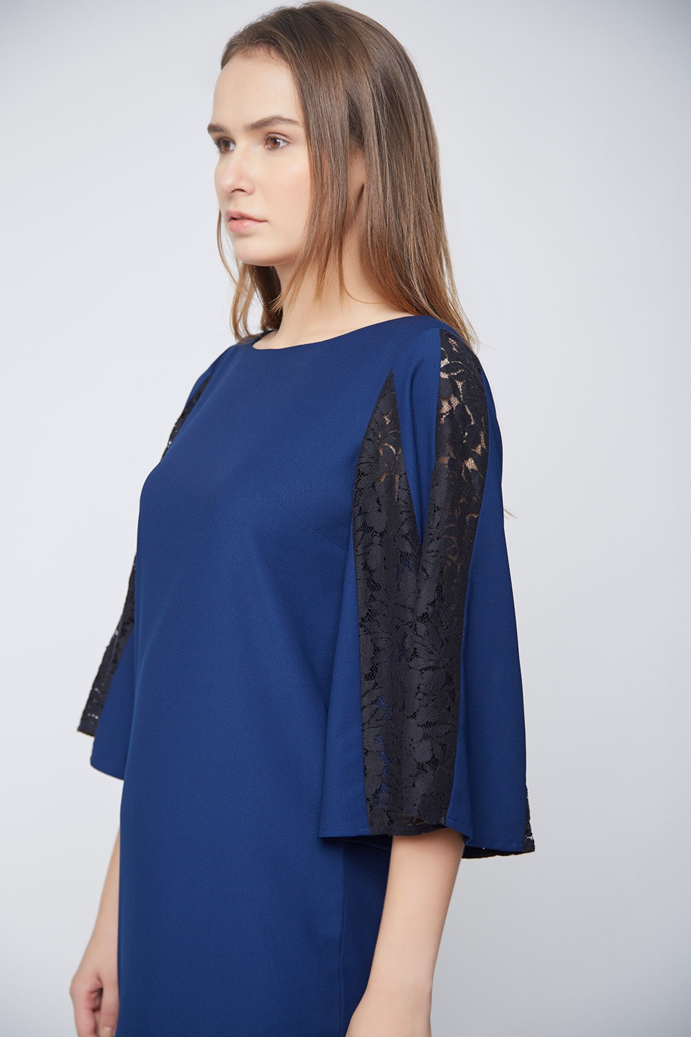 Blue Dress Black Net Pannel Sleeves -2