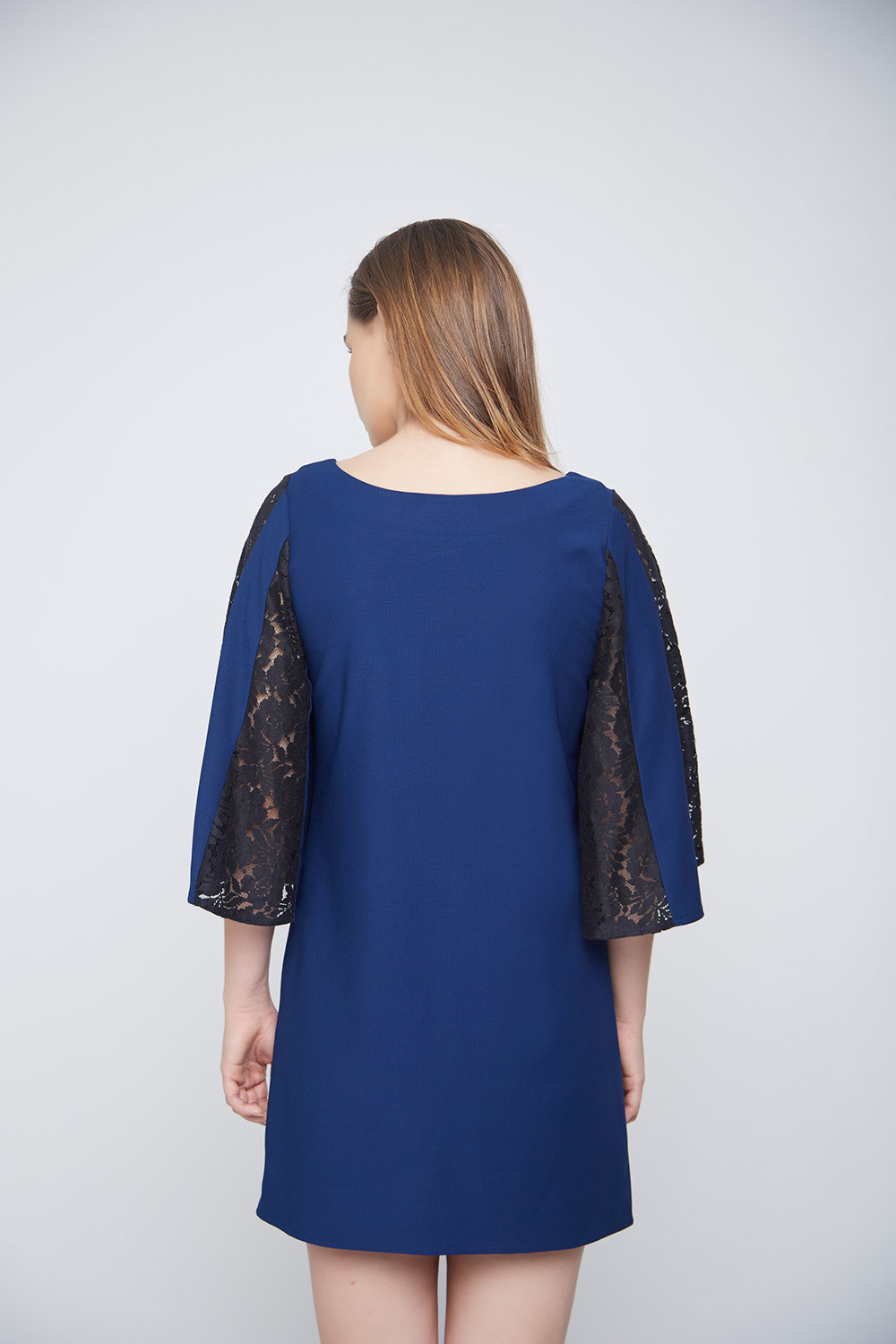 Blue Dress Black Net Pannel Sleeves -3