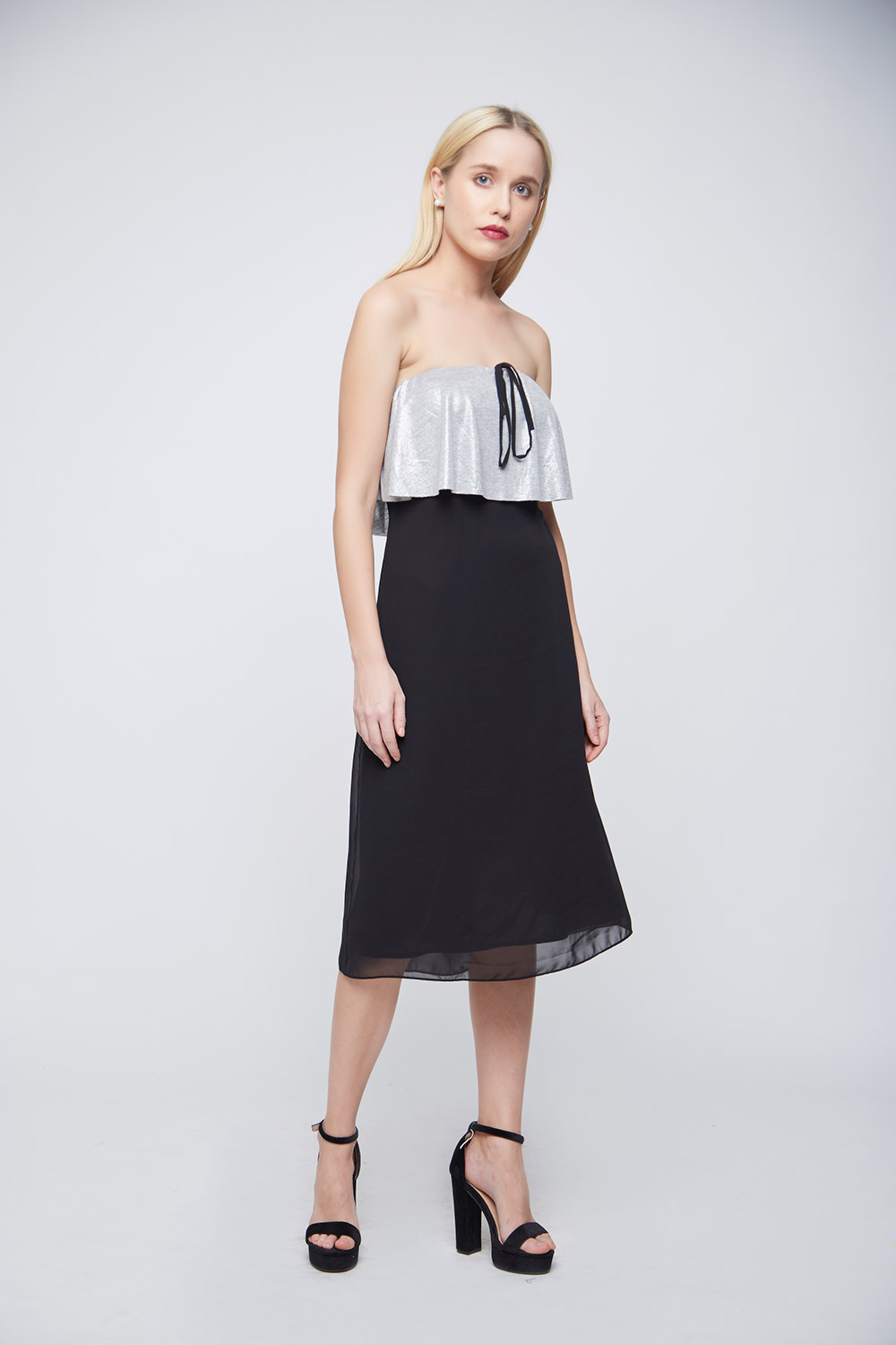 Black Off-shoulder String Dress -2
