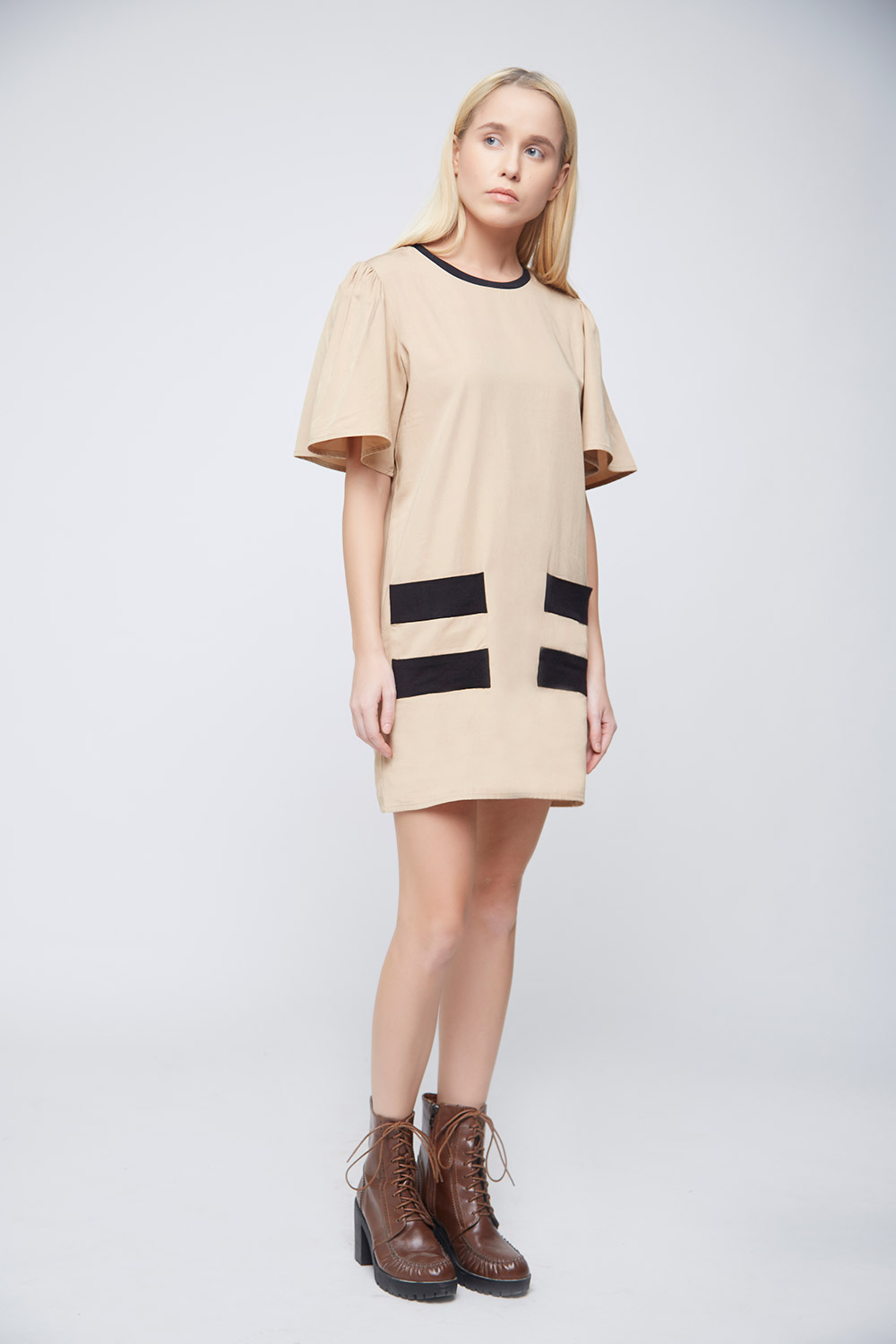 Cool Beige Double Pocket Dress – Samshék | Customise Your Dress