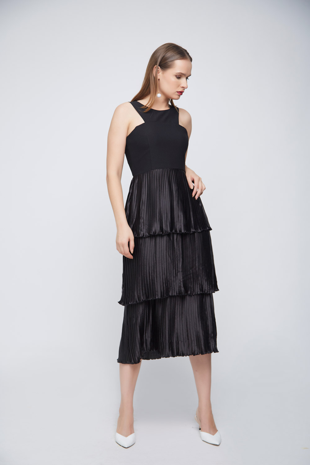 Black Pleated Evening Dress -1