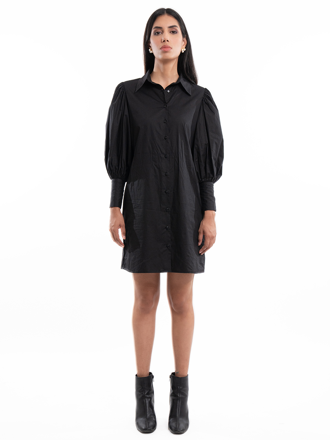 Boardroom Basic Black Shirt Dress - Front