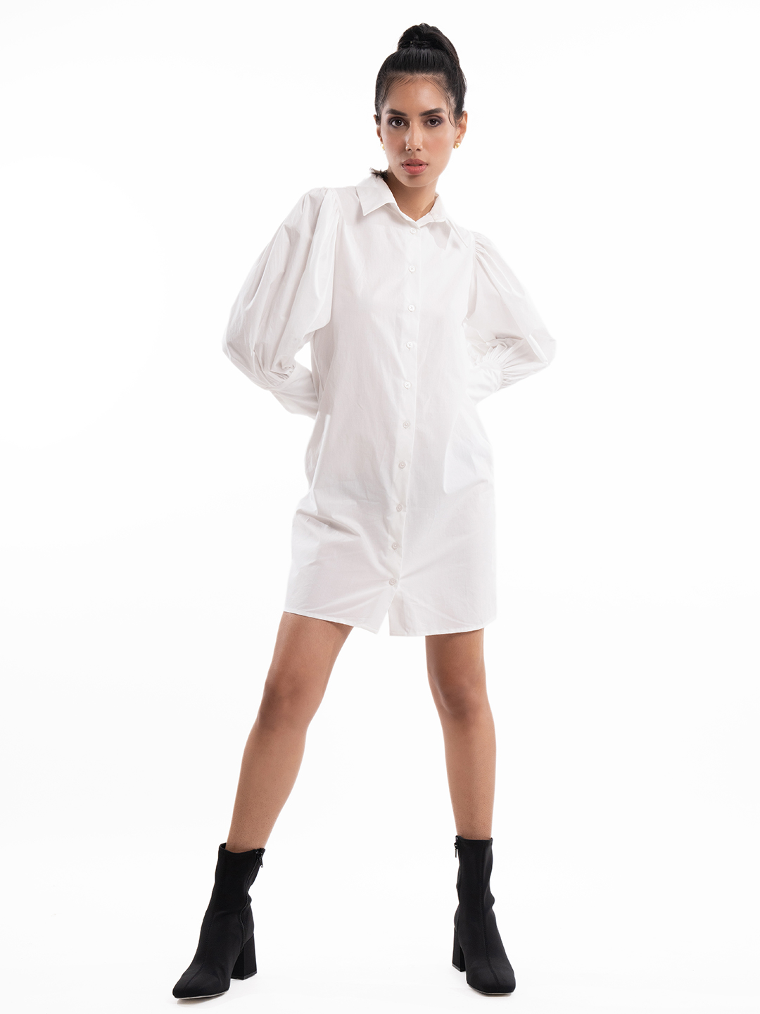 Boardroom Basic White Shirt Dress - Front