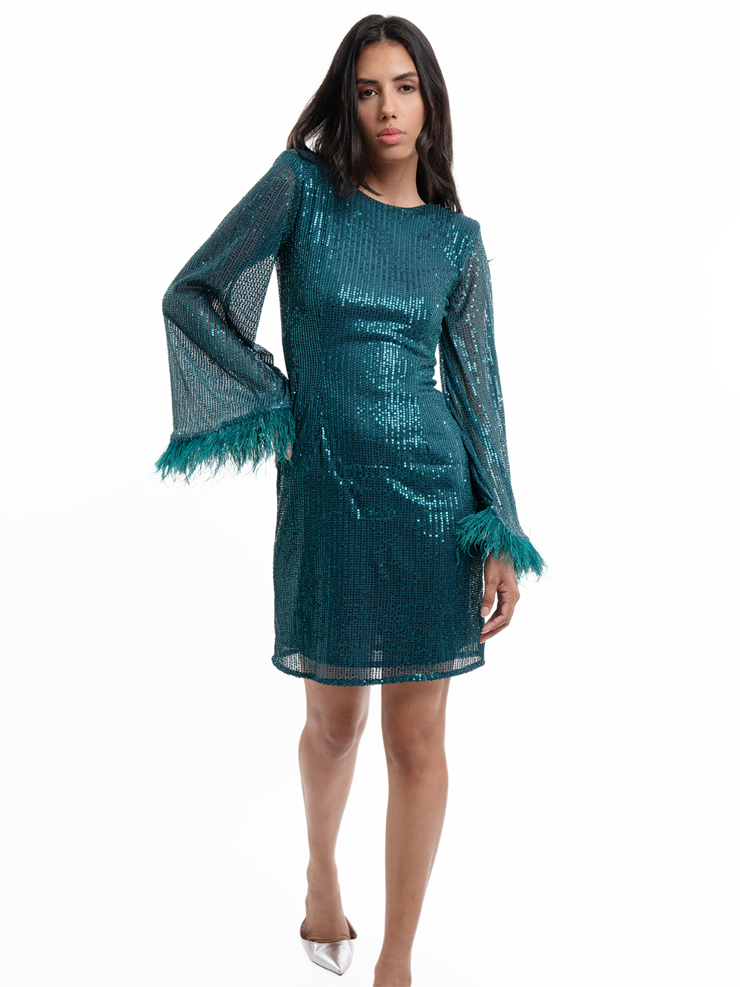 Celestial Sequence Chic Green Dress - Front