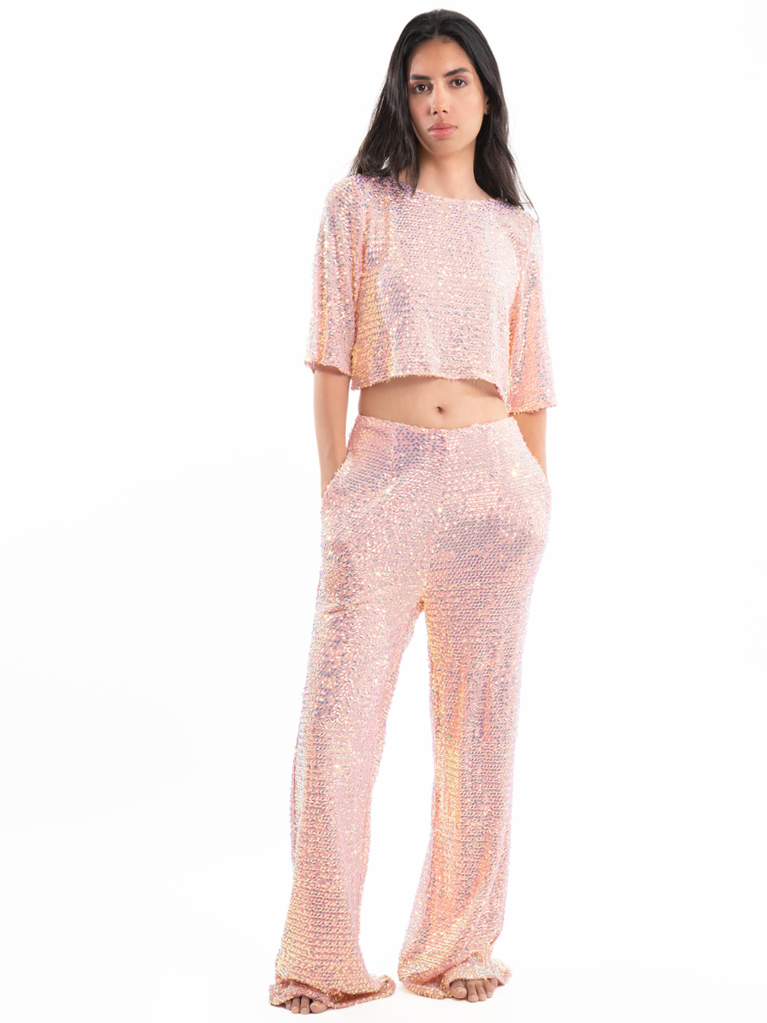 Dazzle The Night Away Co-Ord Set  Peach - Front