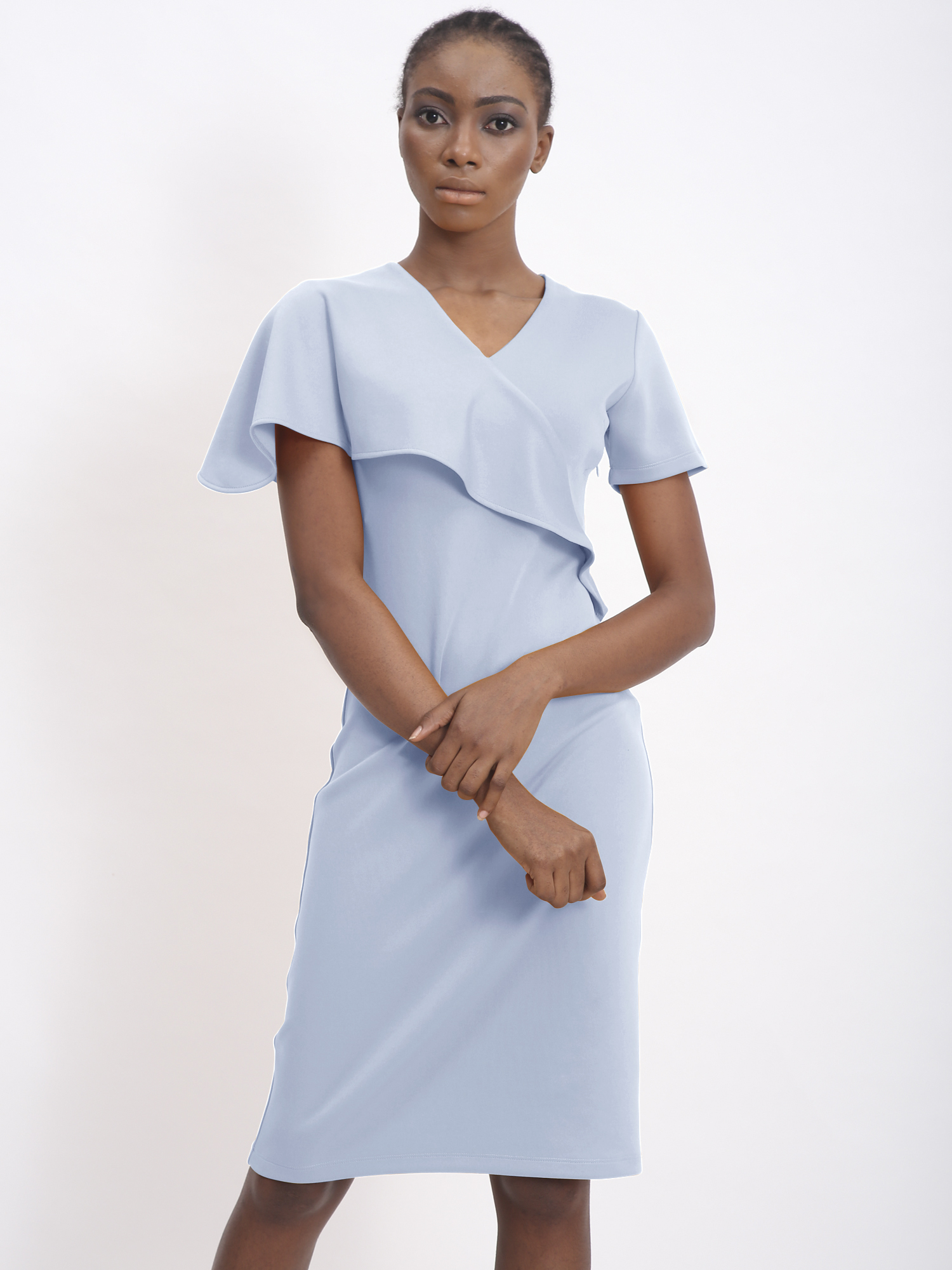 Asymmetric Cut Formal Dress Blue - Front