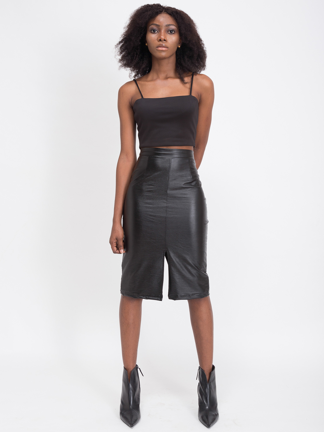 Faux Leather Slit Racer Skirt -3
