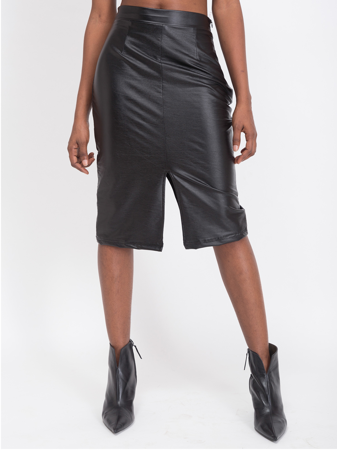 Faux Leather Slit Racer Skirt -4