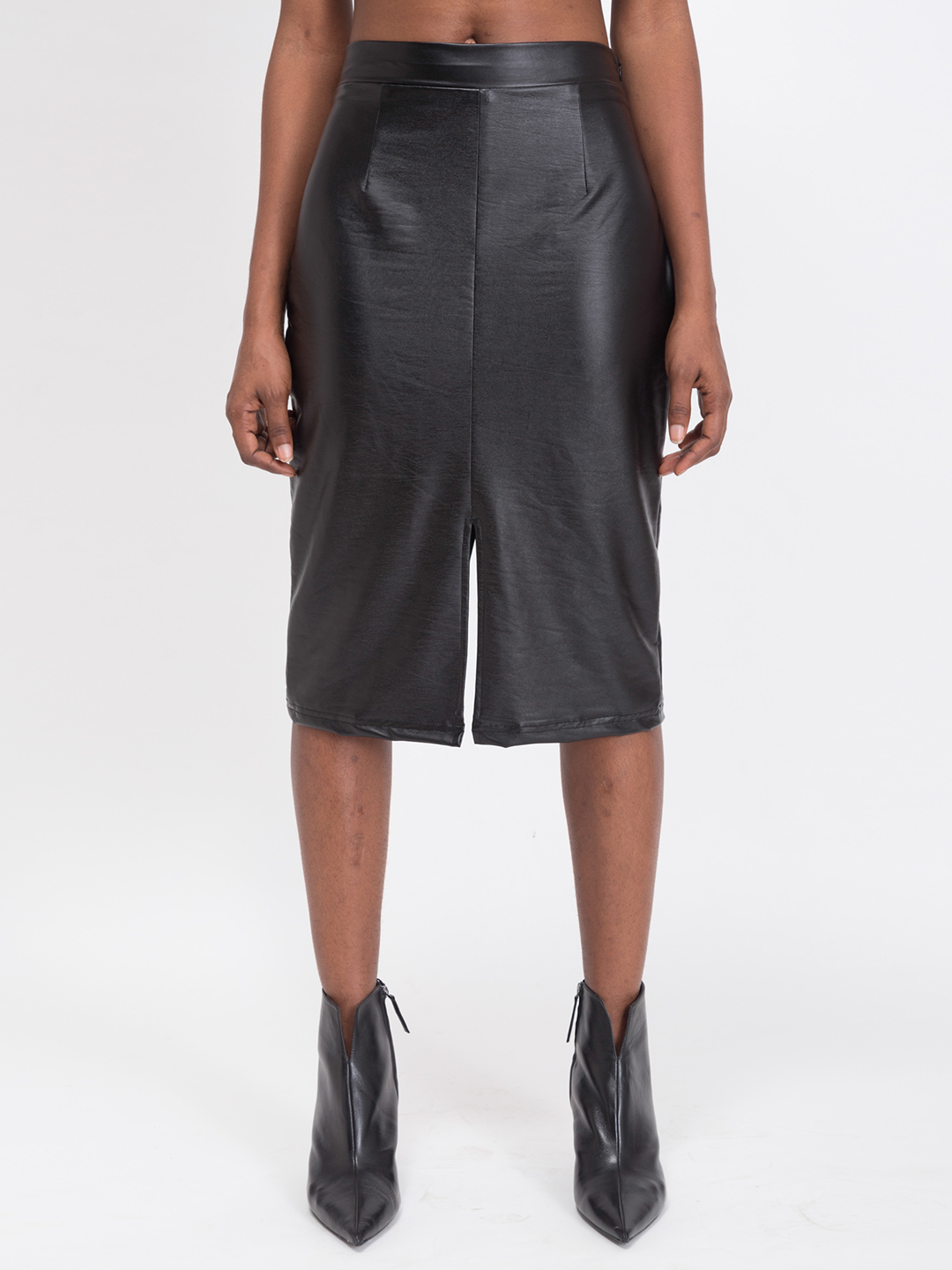 Faux Leather Slit Racer Skirt - Front