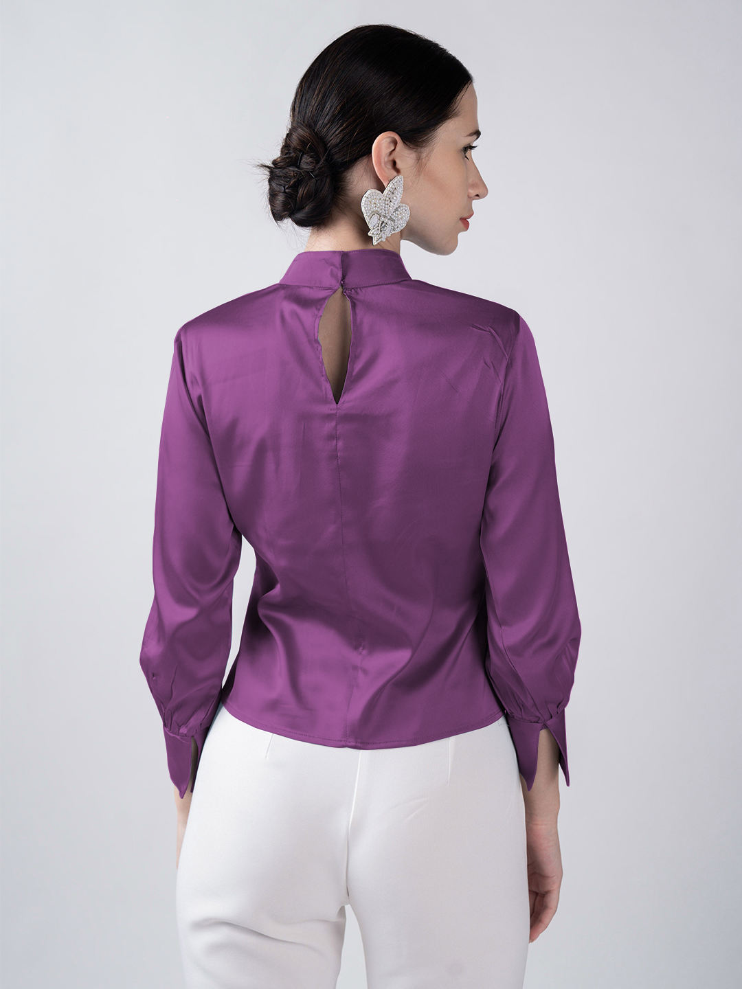 Plum Gathered Collared Top - Back
