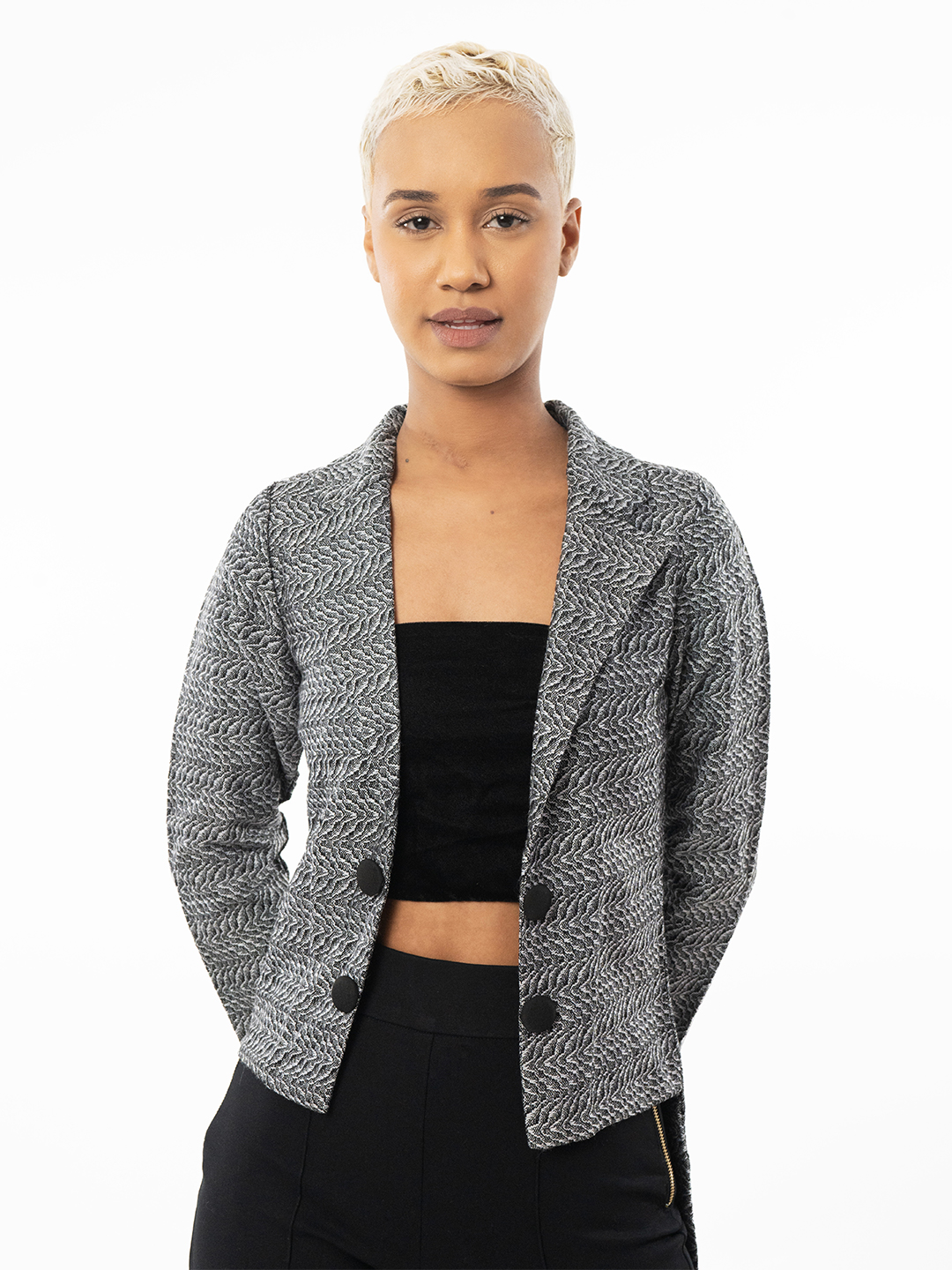 Grey High Low Jacket - Front