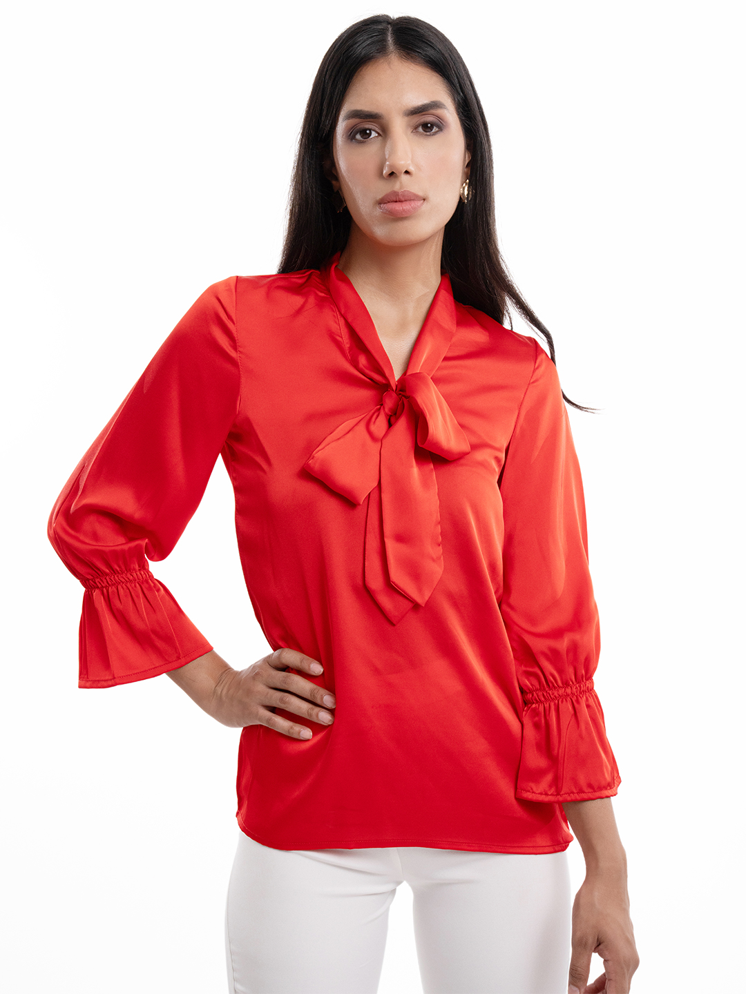 Bell Sleeve Tunic Red Top Red -4