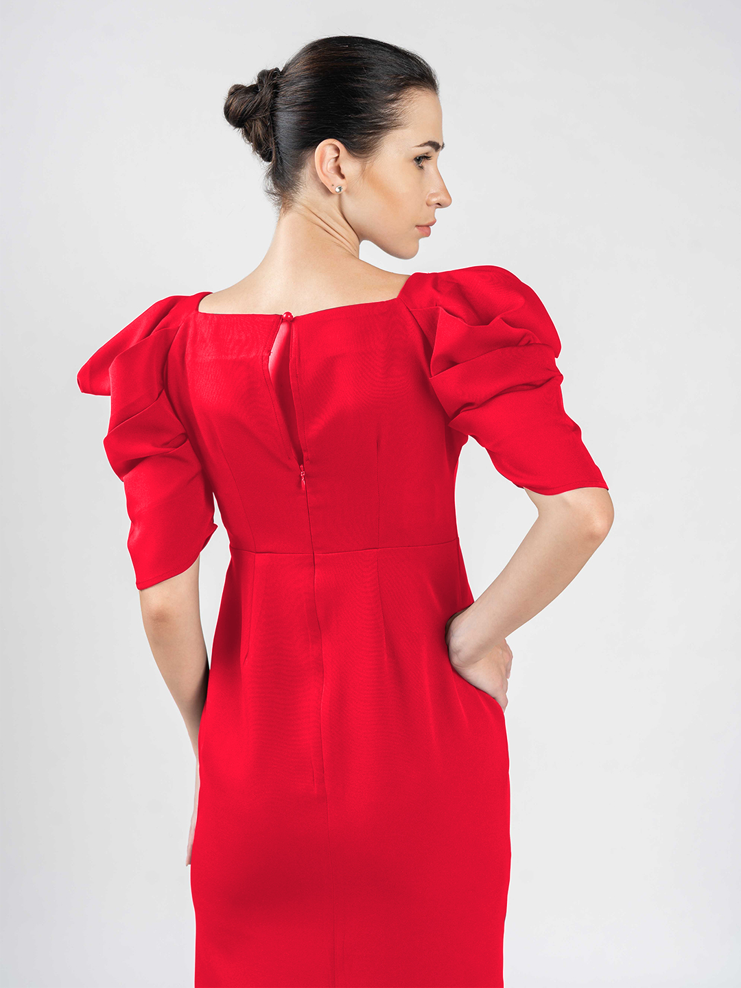 Volume cut Straight Red Dress - Back