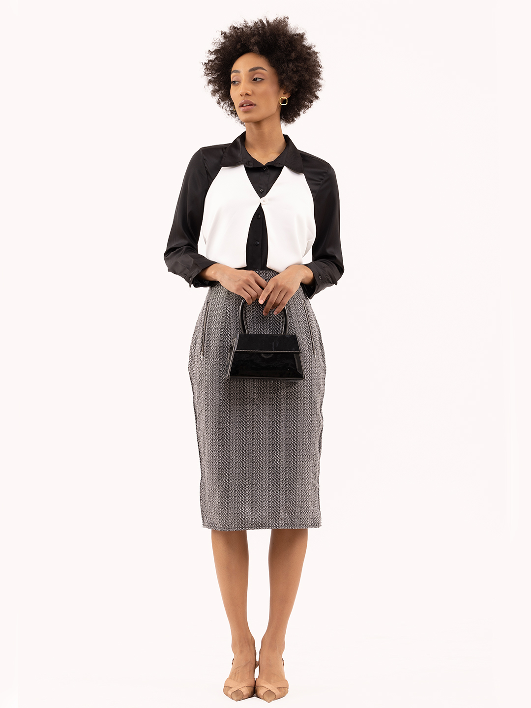 Perfect Business Grey Textured Midi Skirt - Main