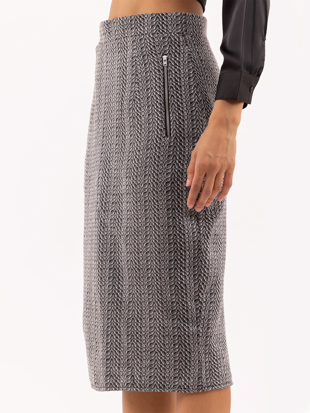Perfect Business Grey Textured Midi Skirt -4