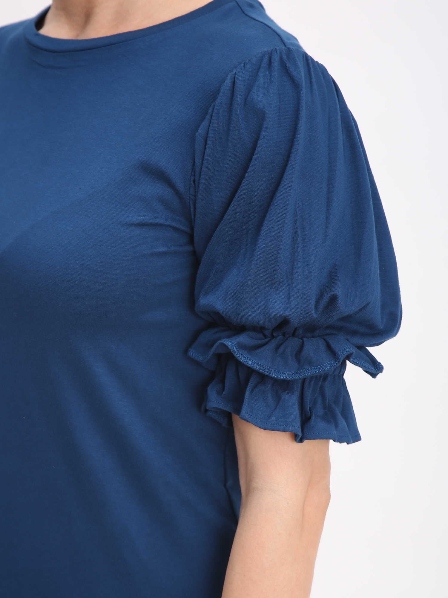 Blue Ruffle Sleeve Basic Top - Back