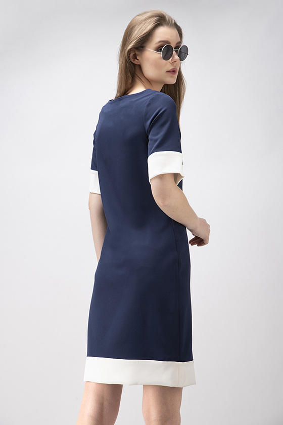 Navy Blue Panel Casual Dress - Back