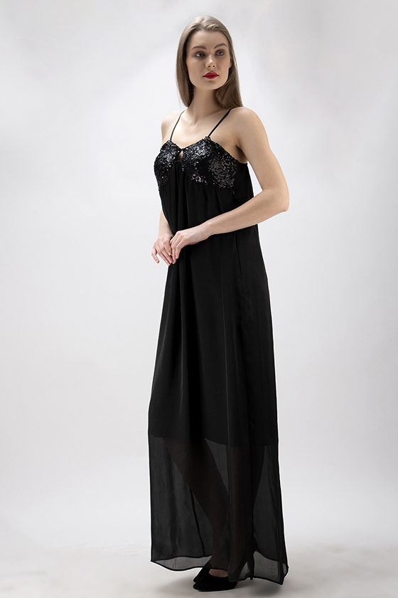 Black Sequined Maxi Dress - Back