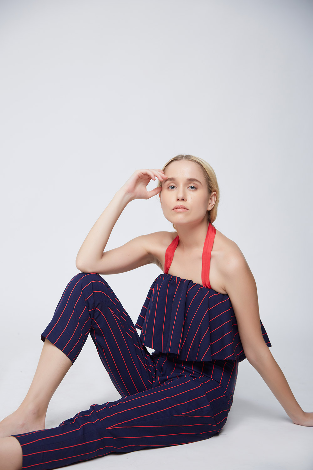 Red Blue Striped Jumpsuit -1