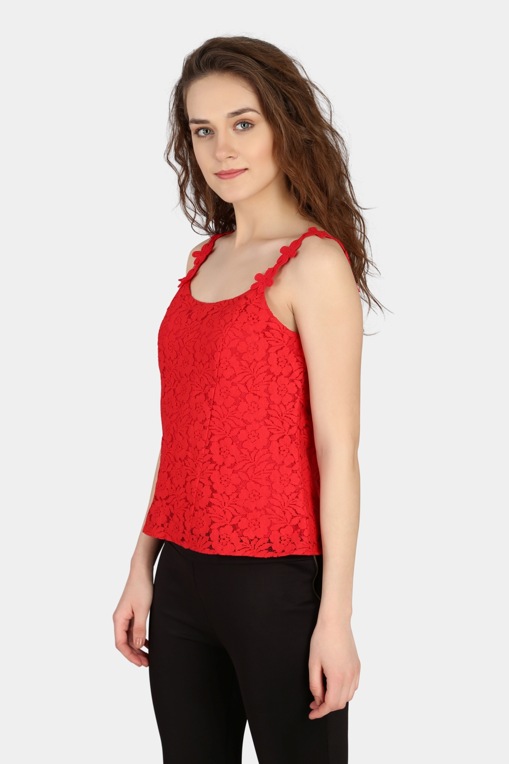 Red Lace Spaghetti Top - Front