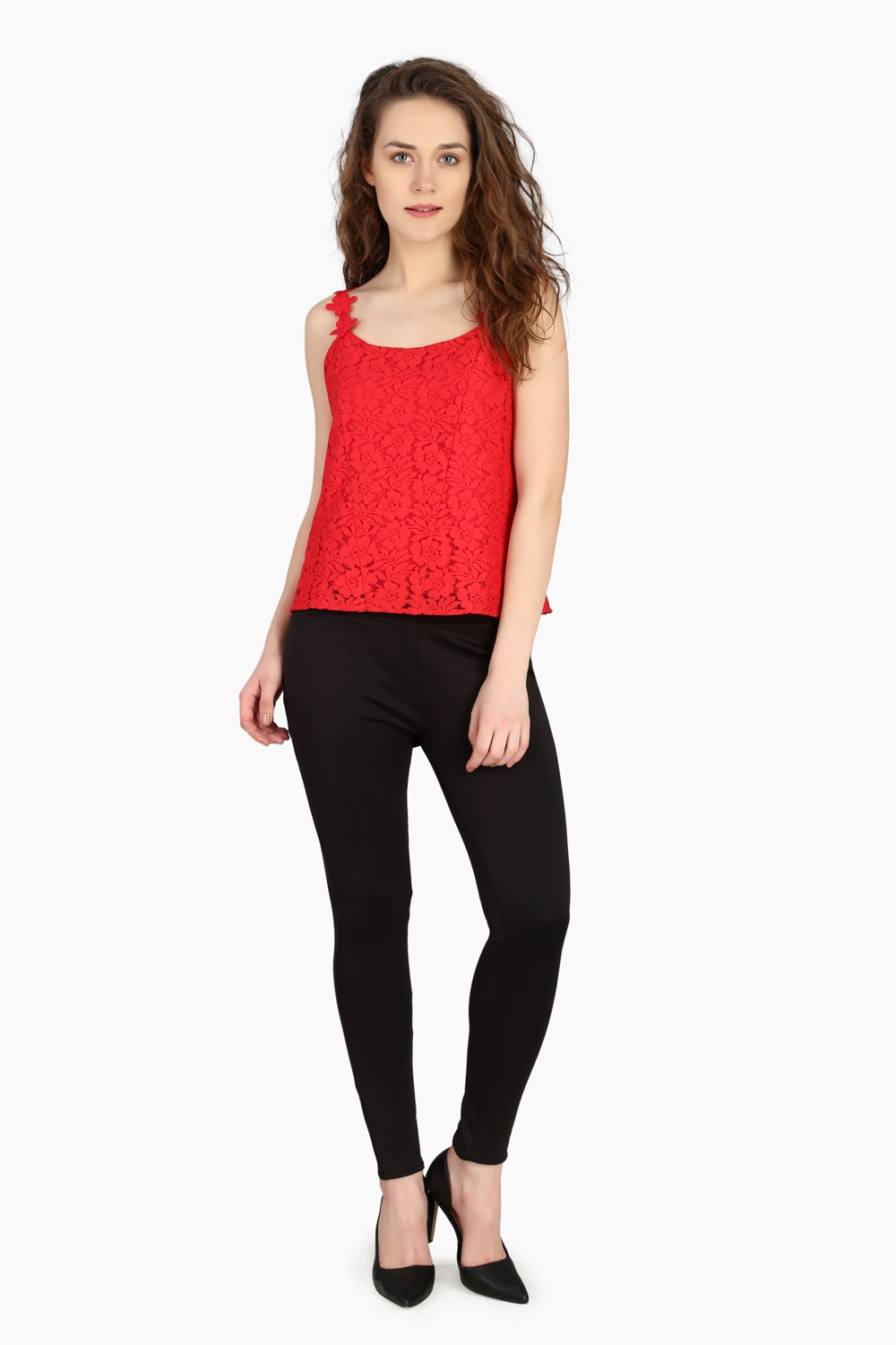 Red Lace Spaghetti Top - Back