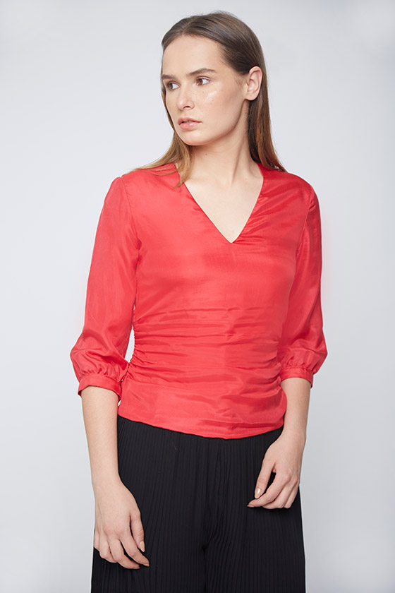 Red Evening Silk Top - Front